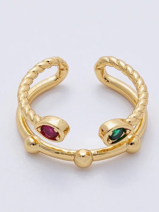 Jewelry - 16K Gold Filled Multicolor Cz
Dotted Geometric Wrap Double
Band Ring